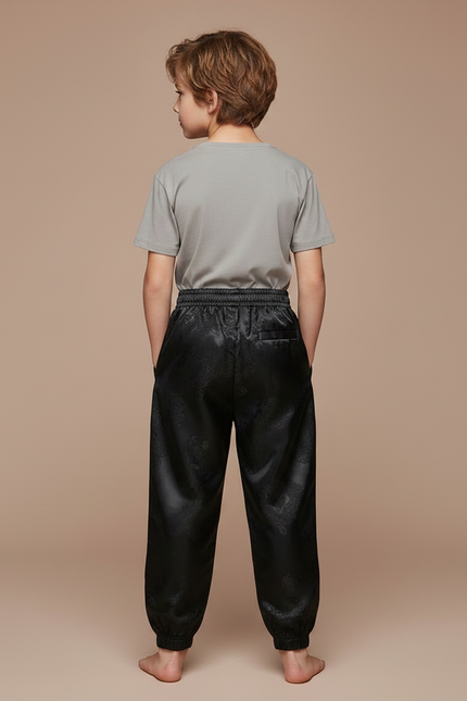 Pantalon Chinois Noir Satiné Ample Élastiqué Dragon Garçon - vue 2