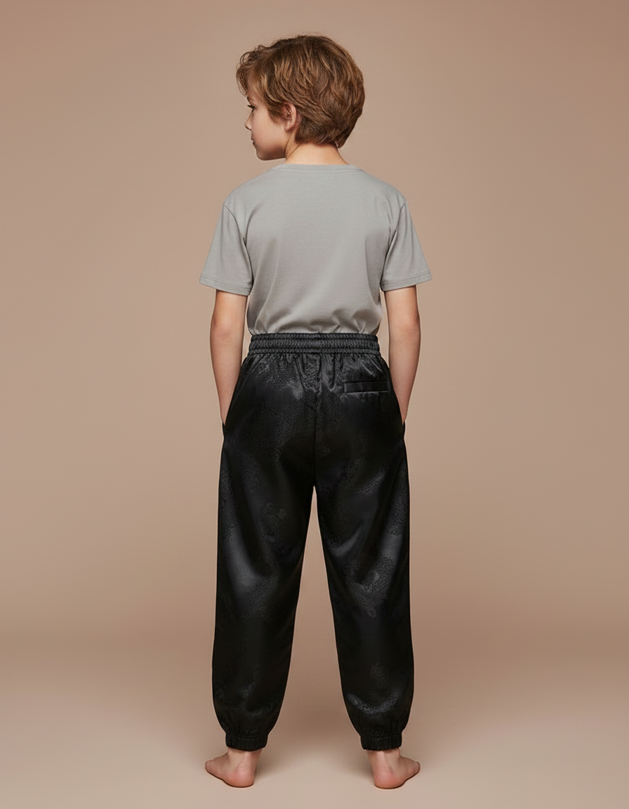 Pantalon Chinois Noir Satiné Ample Élastiqué Dragon Garçon - vue 2