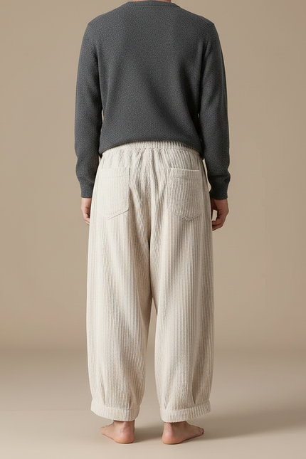 Pantalon Chinois Côtelé Beige Ample Décontracté Homme - Cordé - vue 2