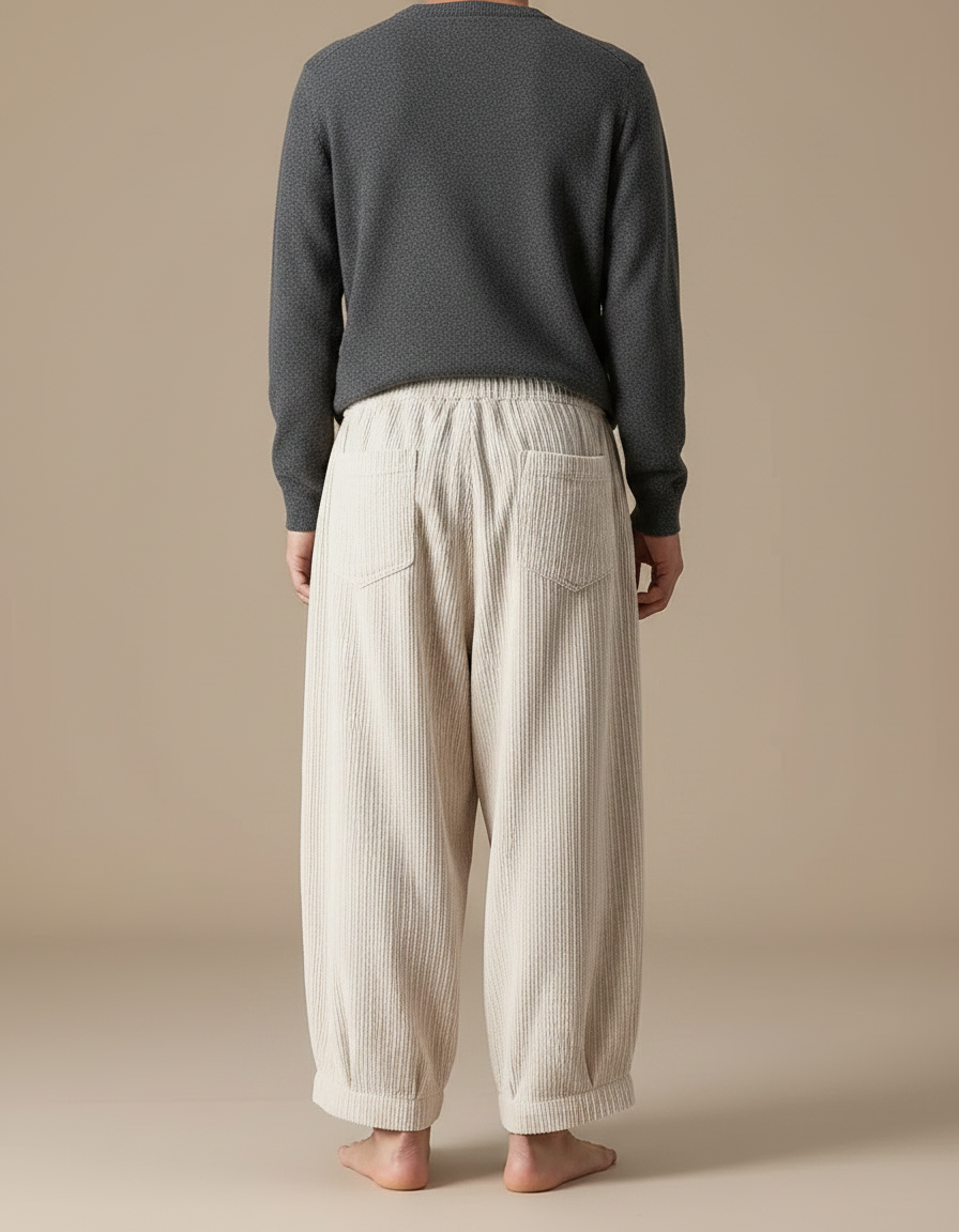 Pantalon Chinois Côtelé Beige Ample Décontracté Homme - Cordé - vue 2