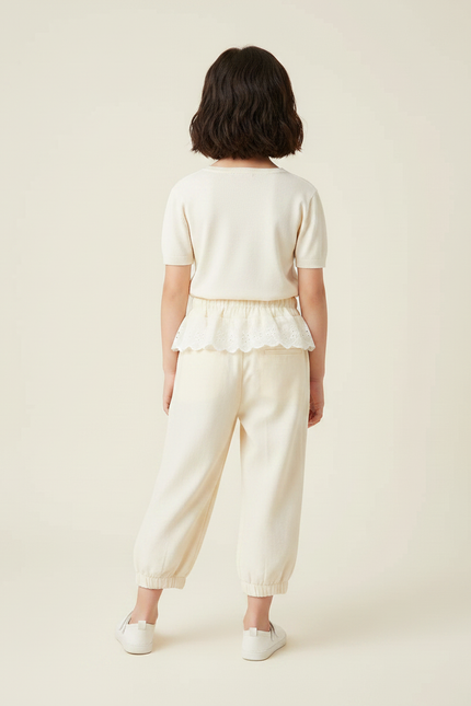 Pantalon Chinois Écru Fluide Ample Brodé Enfant - Beige Viscose - vue 2