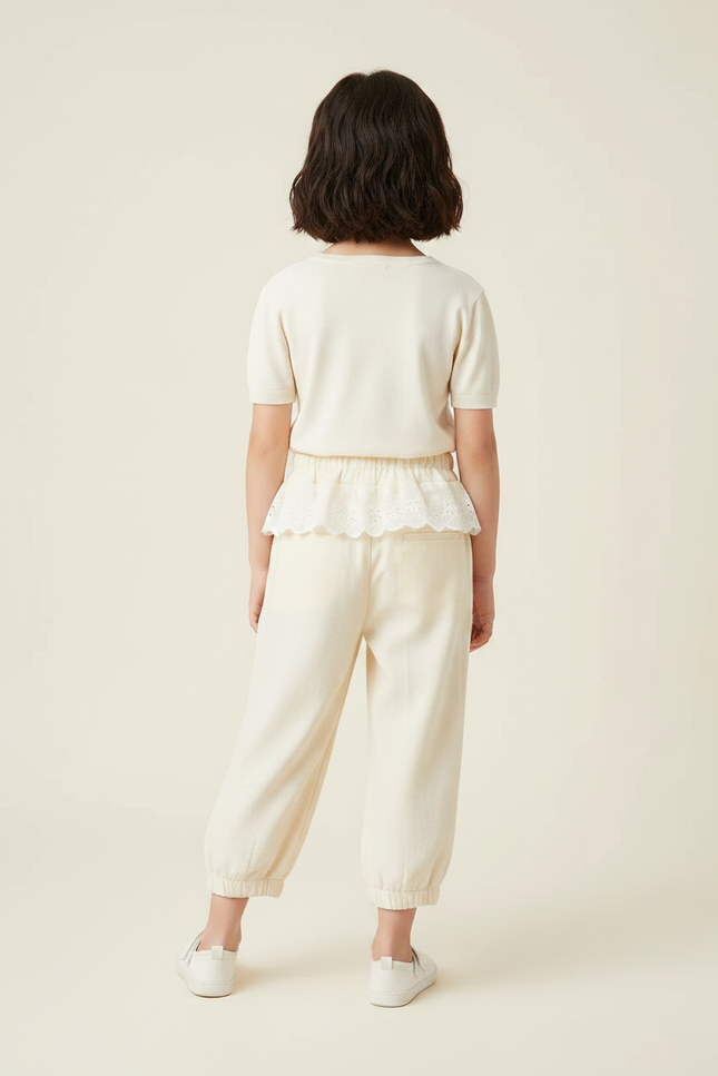 Pantalon Chinois Écru Fluide Ample Brodé Enfant - Beige Viscose - vue 2