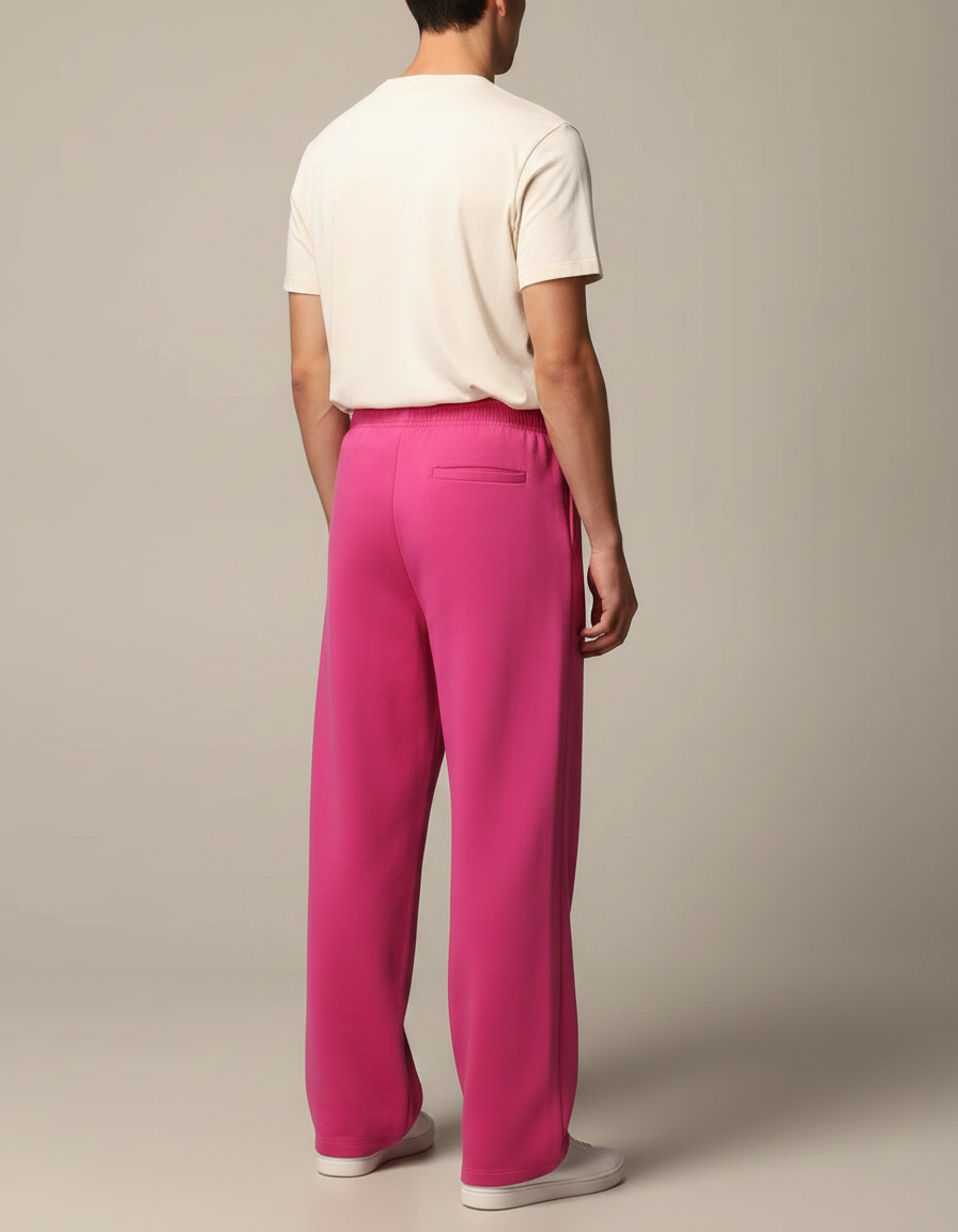 Pantalon Chinois Fuchsia Ample Molletonné Décontracté - Rose - vue 2