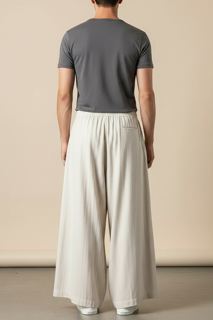 Pantalon Chinois Ample Lin Coton Beige Homme - vue 2