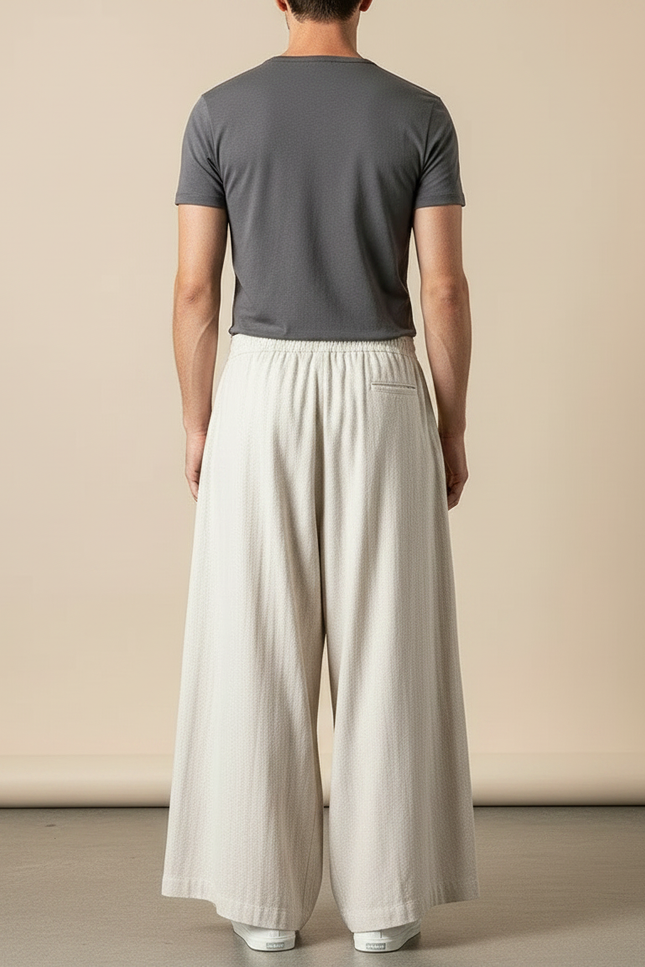 Pantalon Chinois Ample Lin Coton Beige Homme - vue 2