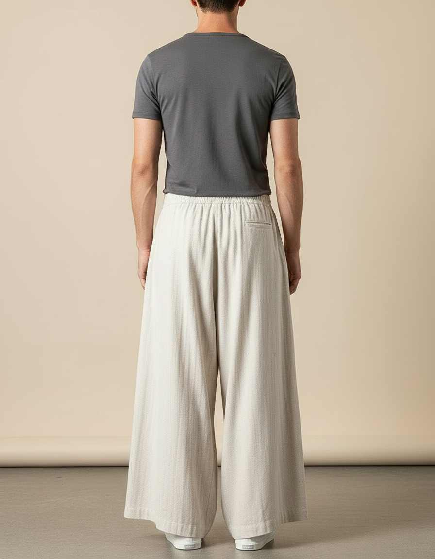 Pantalon Chinois Ample Lin Coton Beige Homme - vue 2