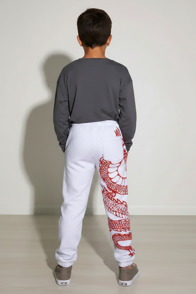 Pantalon Chinois Blanc Dragon Rouge Ample Enfant - Molleton - vue 2