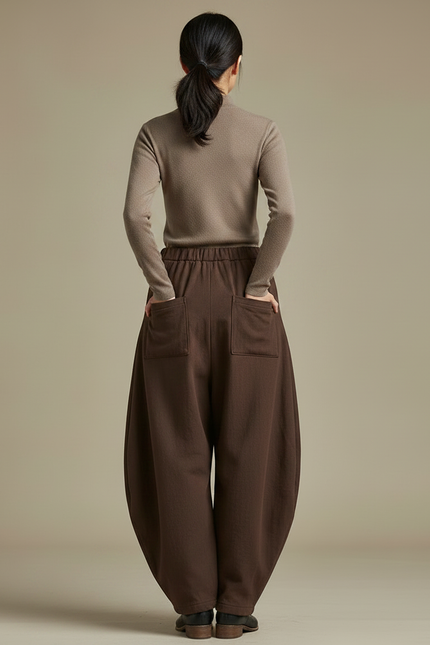 Pantalon Chinois Marron Ample Coton Lantern Femme - vue 2