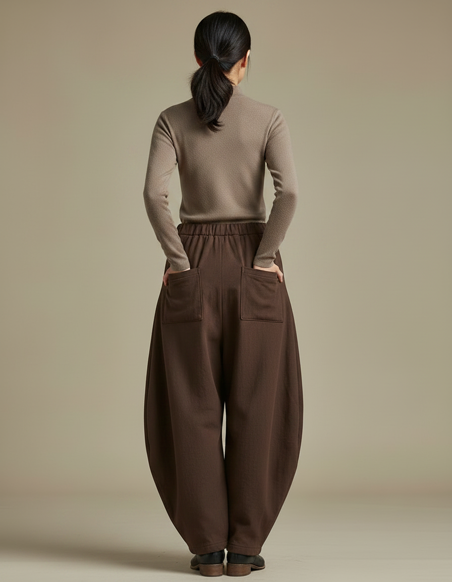 Pantalon Chinois Marron Ample Coton Lantern Femme - vue 2