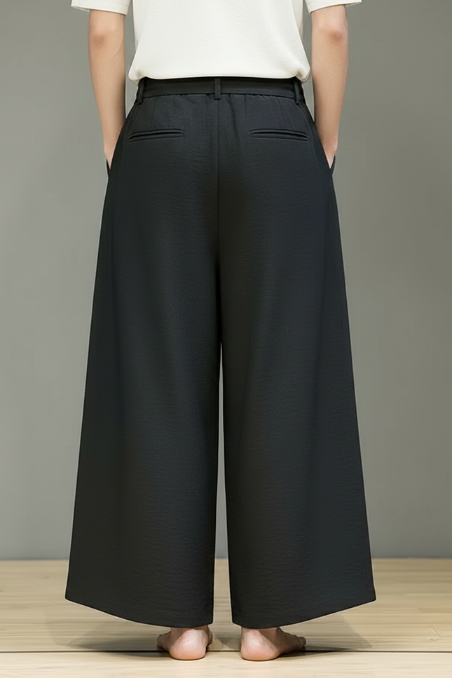 Pantalon Chinois Noir Ample Coton Tassels Décontracté - vue 2