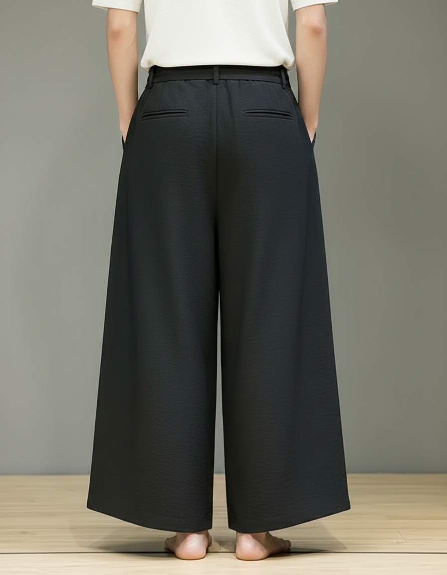 Pantalon Chinois Noir Ample Coton Tassels Décontracté - vue 2