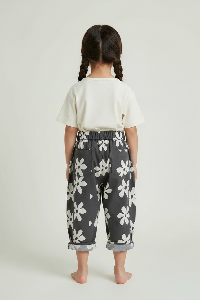 Pantalon Chinois Gris Floral Coton Harem Enfant - vue 2