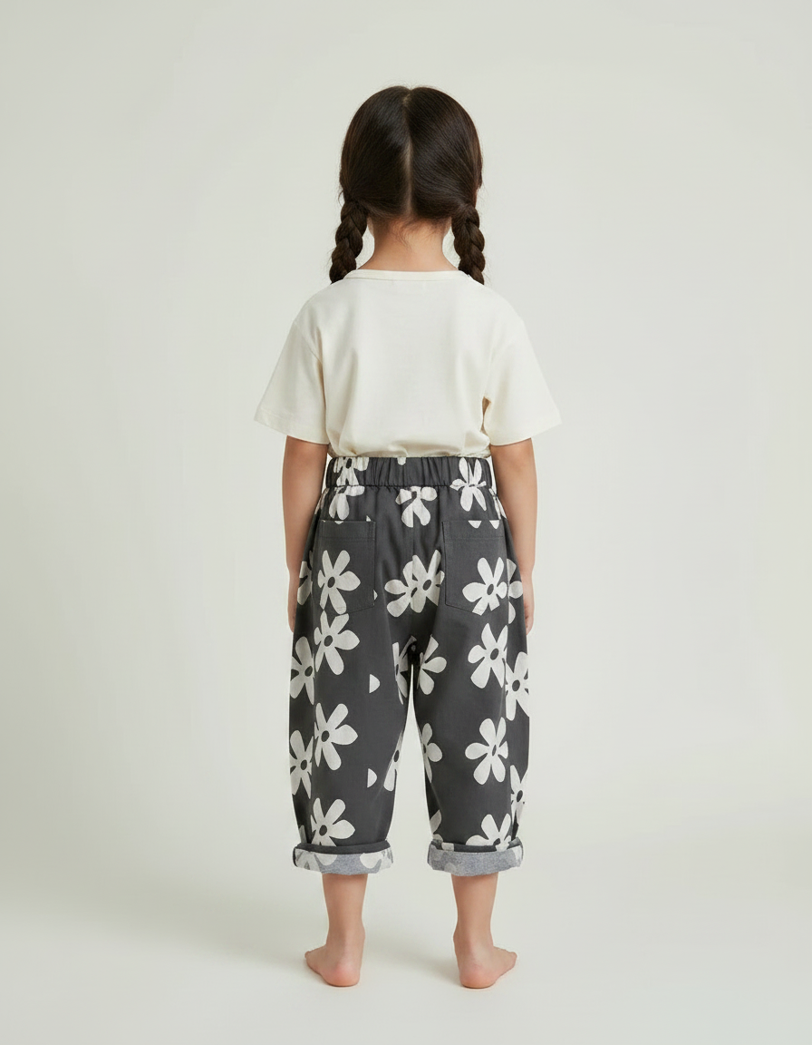 Pantalon Chinois Gris Floral Coton Harem Enfant - vue 2