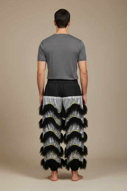 Pantalon Chinois Lion Danse Scintillant Noir Argenté Homme - Multicolore Polyester - vue 2