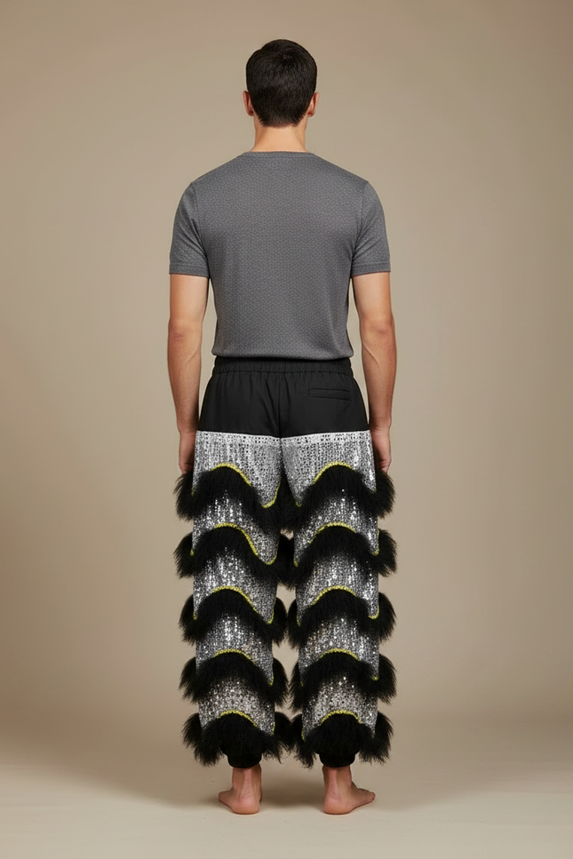 Pantalon Chinois Lion Danse Scintillant Noir Argenté Homme - Multicolore Polyester - vue 2
