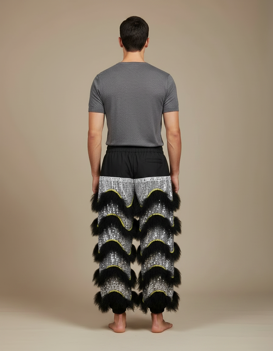 Pantalon Chinois Lion Danse Scintillant Noir Argenté Homme - Multicolore Polyester - vue 2