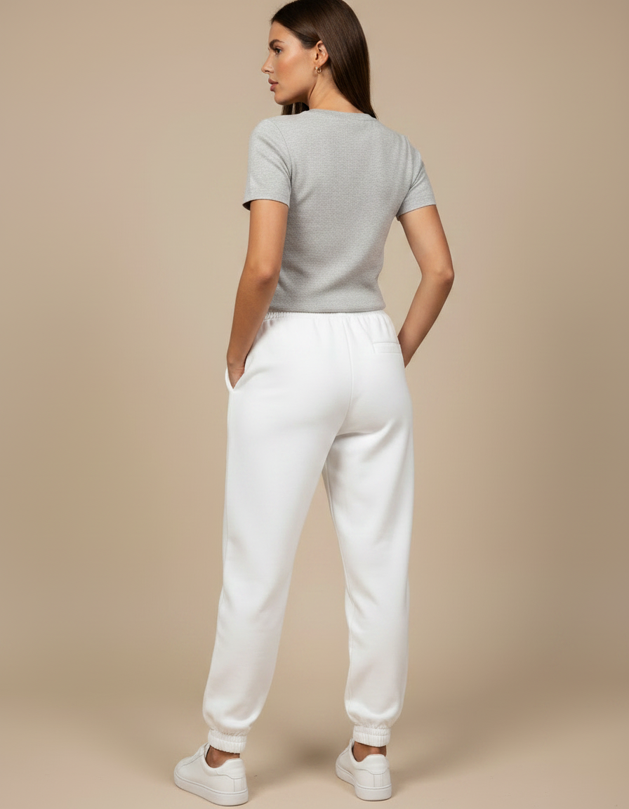 Pantalon Chinois Blanc Dragon Molletonné Ample Décontracté - vue 2