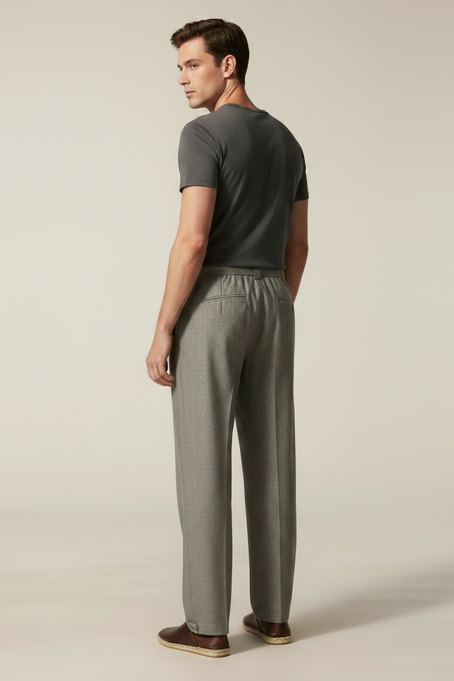 Pantalon Chinois Gris Lin Ample Cordon Décontracté - vue 2