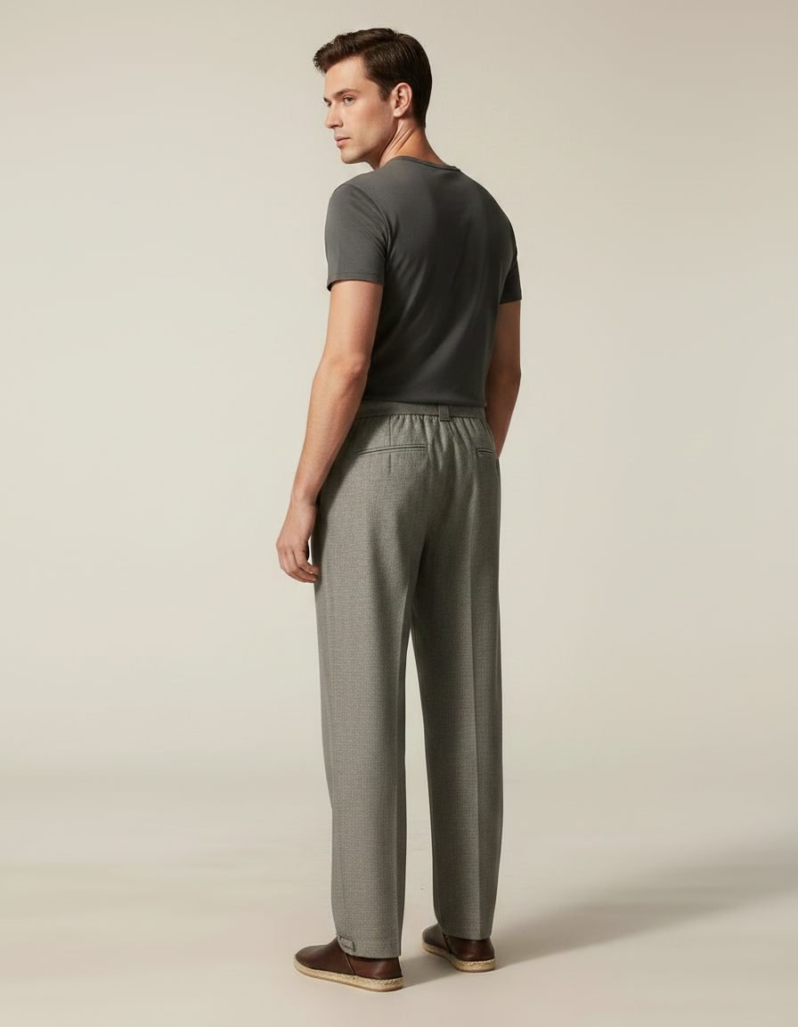 Pantalon Chinois Gris Lin Ample Cordon Décontracté - vue 2