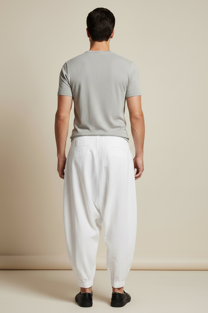 Pantalon Chinois Blanc Ample Harem Décontracté Coton - vue 2
