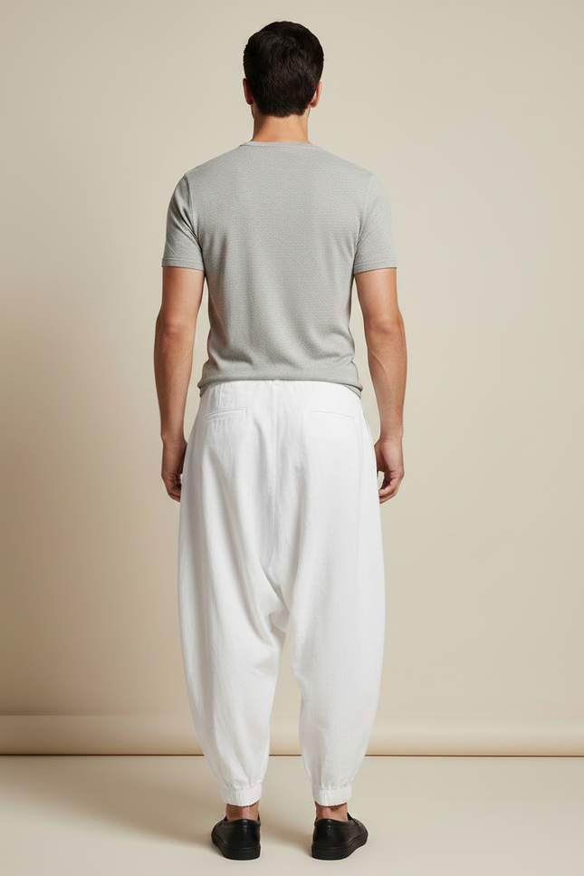 Pantalon Chinois Blanc Ample Harem Décontracté Coton - vue 2