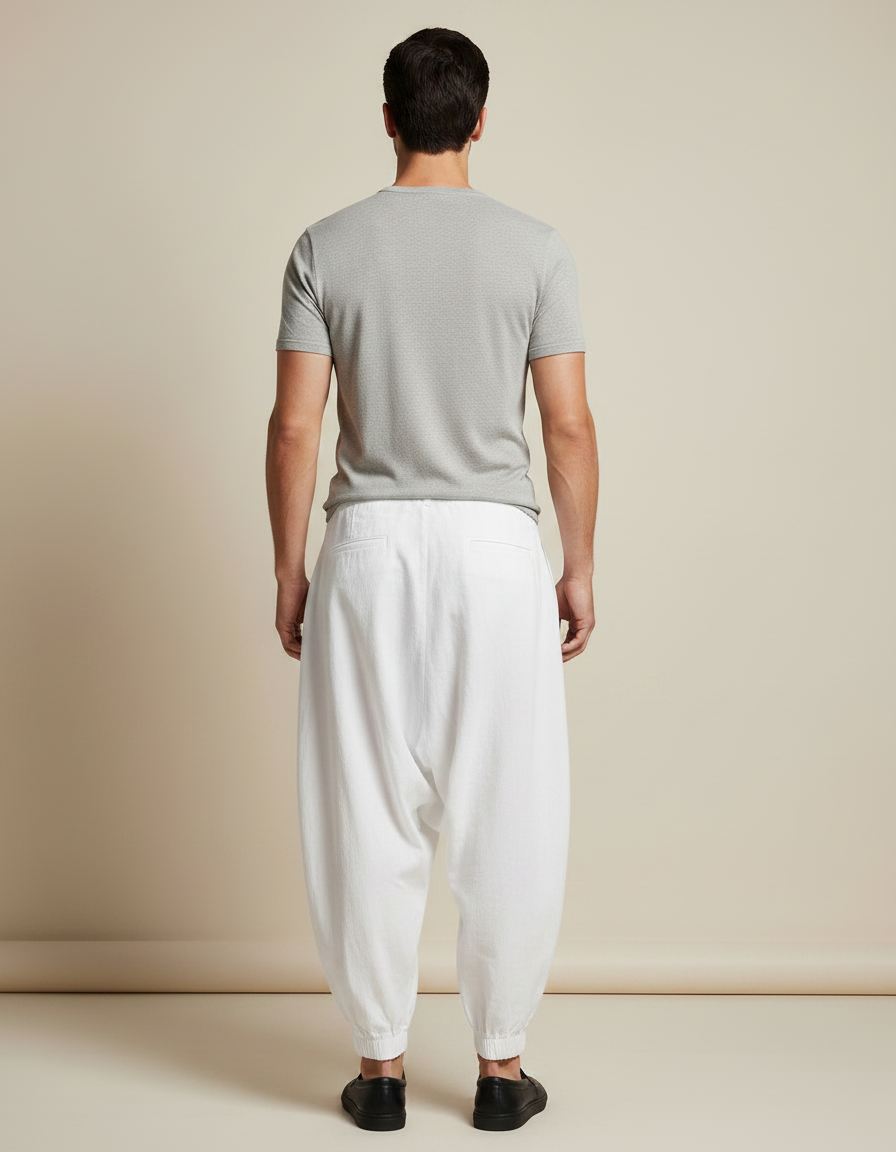 Pantalon Chinois Blanc Ample Harem Décontracté Coton - vue 2