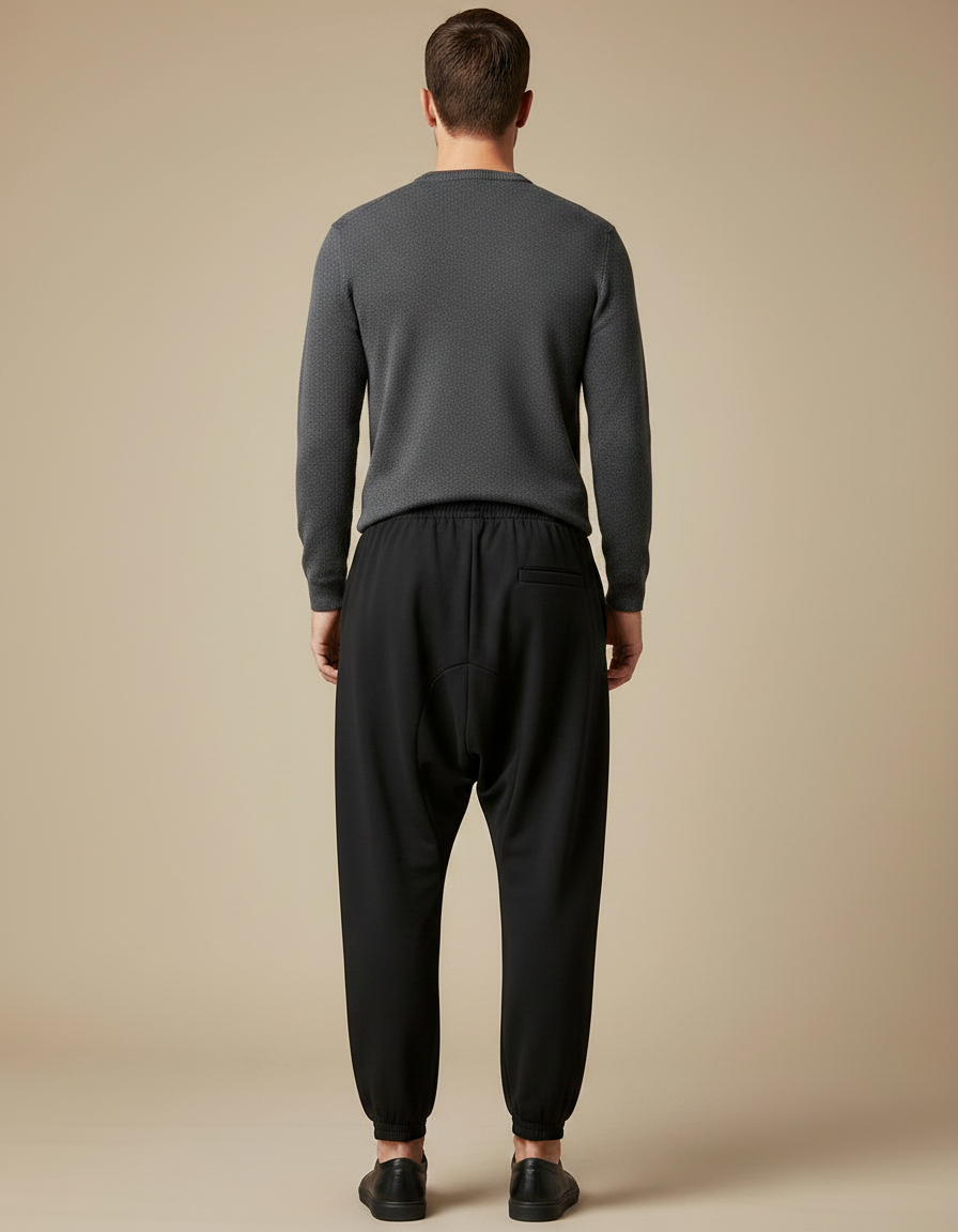 Pantalon Chinois Noir Ample Cordon Décontracté Jogging - Molleton - vue 2