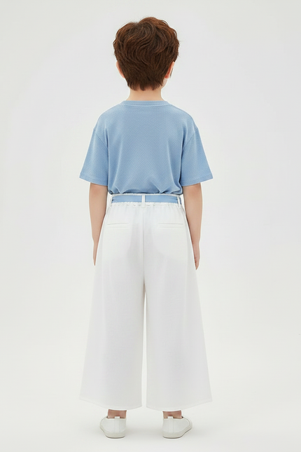 Pantalon Chinois Blanc Ample Brodé Floral Enfant - Viscose - vue 2