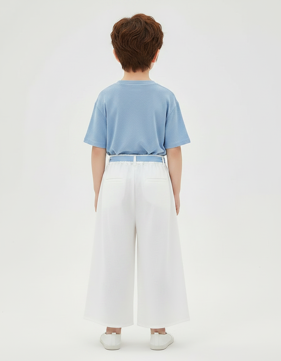 Pantalon Chinois Blanc Ample Brodé Floral Enfant - Viscose - vue 2