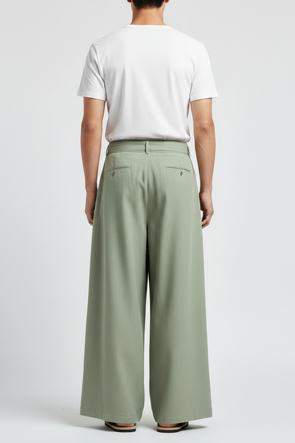 Pantalon Chinois Vert Ample Coton Ceinture Décontracté Homme - vue 2