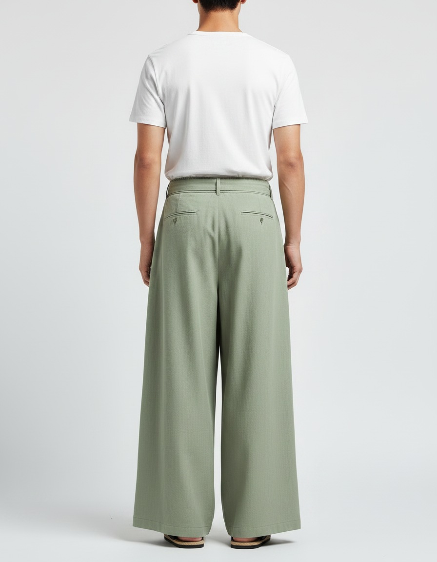Pantalon Chinois Vert Ample Coton Ceinture Décontracté Homme - vue 2