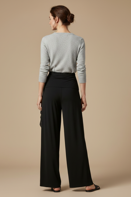 Pantalon Chinois Noir Fluide Ample Fendu Femme - Viscose - vue 2
