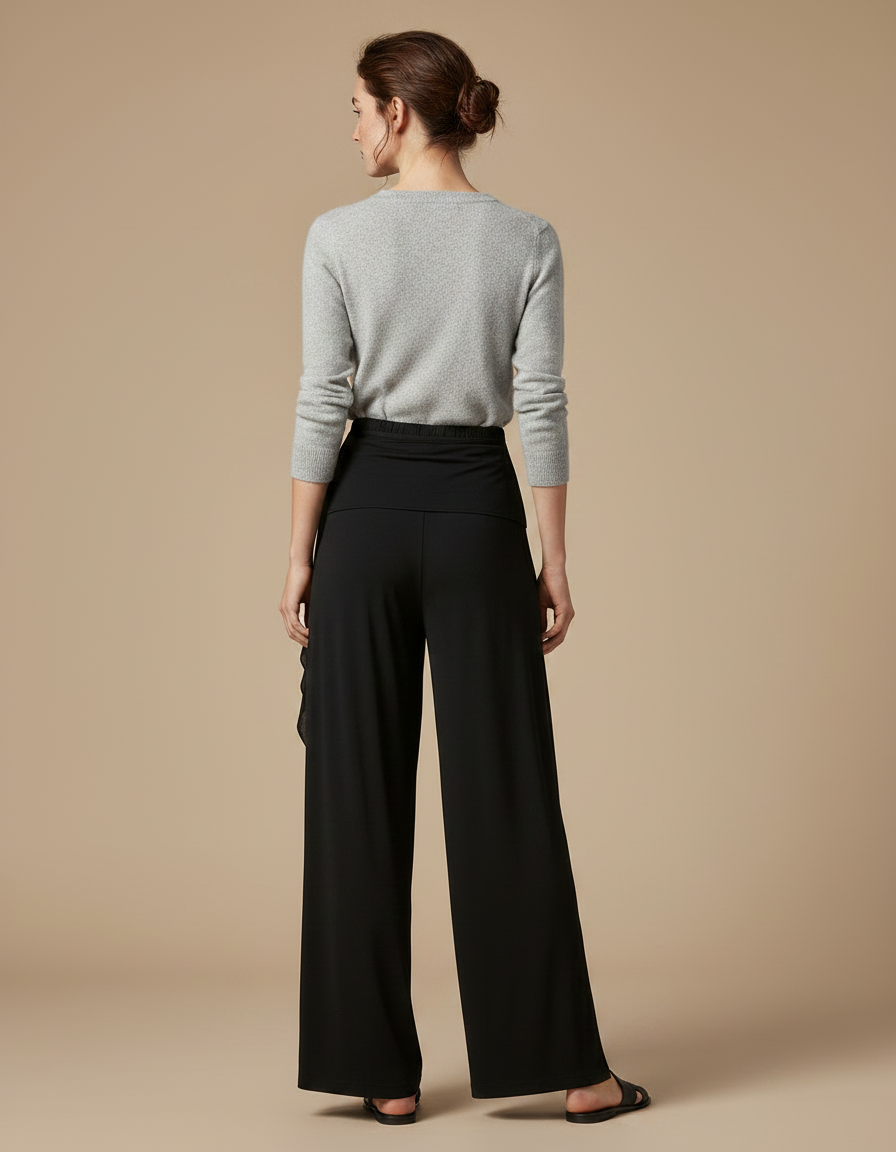 Pantalon Chinois Noir Fluide Ample Fendu Femme - Viscose - vue 2
