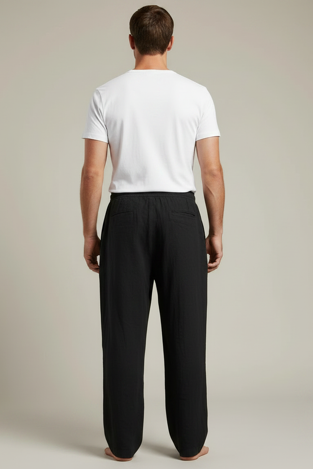 Pantalon Chinois Noir Ample Coton Lin Casual - vue 2