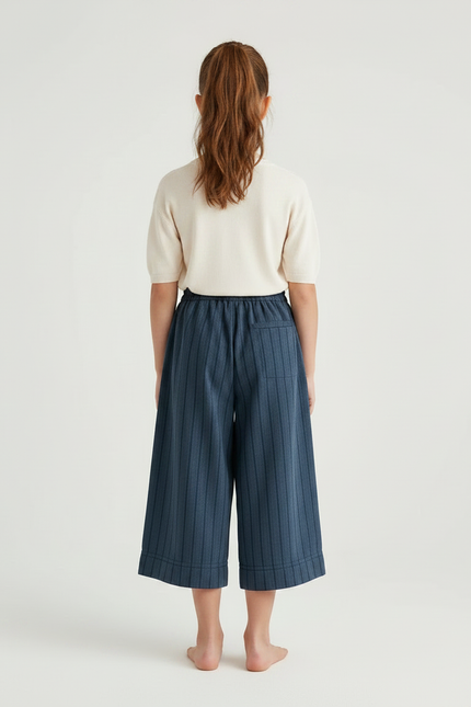 Pantalon Chinois Bleu Rayé Coton Ample Décontracté - Marine - vue 2