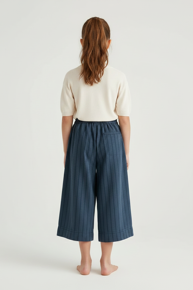 Pantalon Chinois Bleu Rayé Coton Ample Décontracté - Marine - vue 2