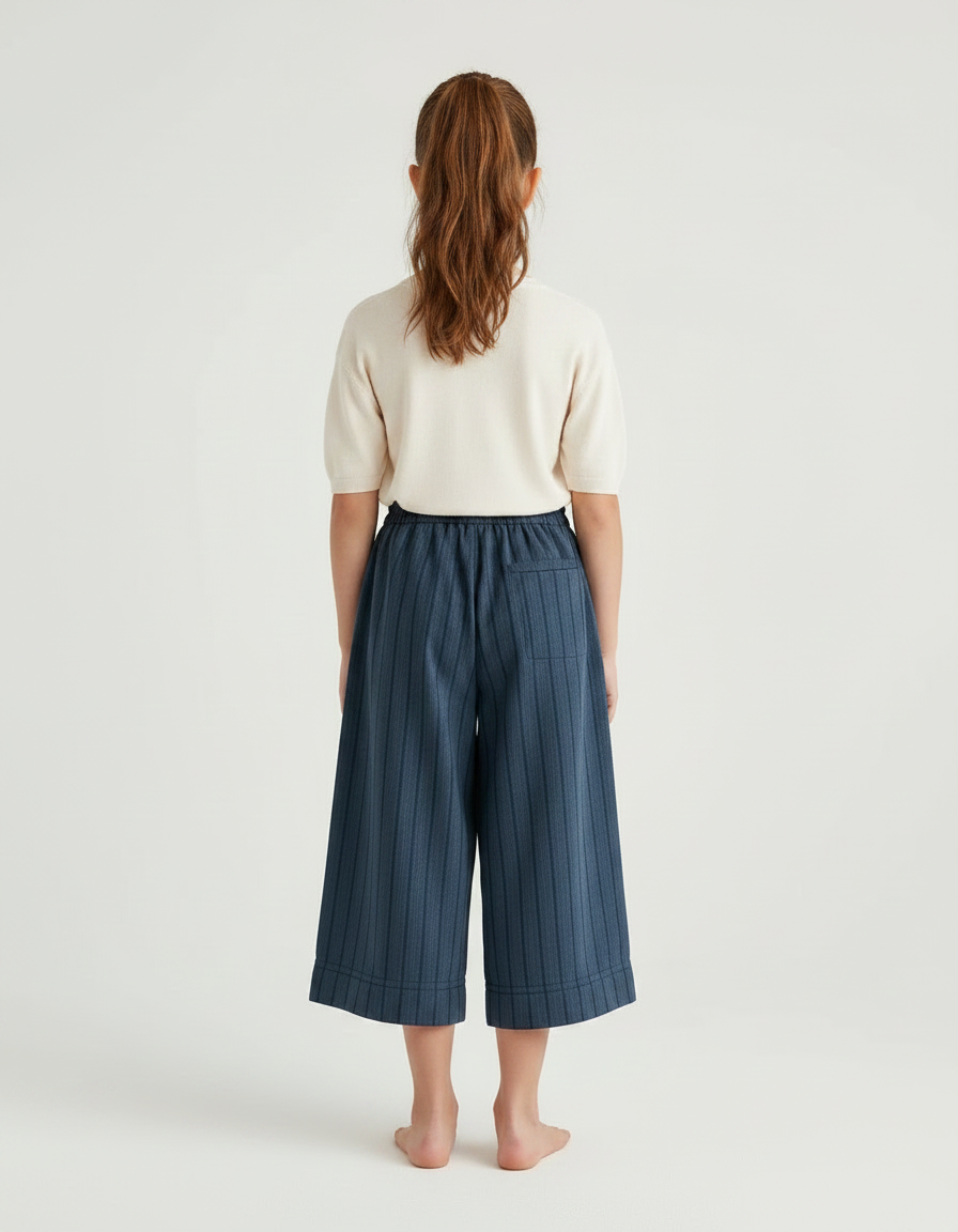 Pantalon Chinois Bleu Rayé Coton Ample Décontracté - Marine - vue 2