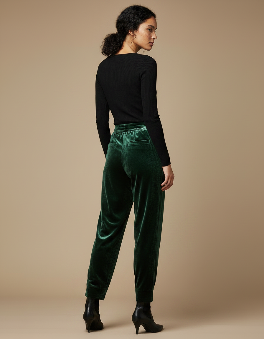 Pantalon Chinois Velours Vert Ample Décontracté Femme - vue 2