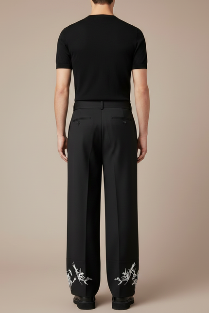 Pantalon Chinois Noir Plissé Brodé Ample Décontracté Homme - Polyester - vue 2