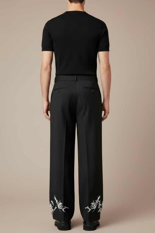 Pantalon Chinois Noir Plissé Brodé Ample Décontracté Homme - Polyester - vue 2