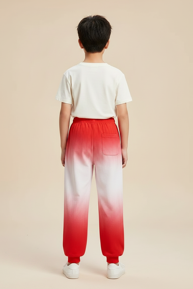 Pantalon Chinois Dégradé Rouge Blanc Ample Brodé Enfant - Molleton - vue 2