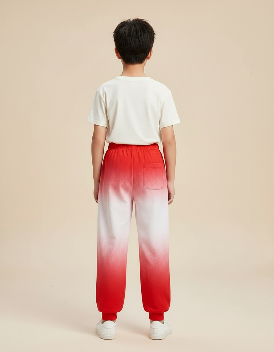 Pantalon Chinois Dégradé Rouge Blanc Ample Brodé Enfant - Molleton - vue 2