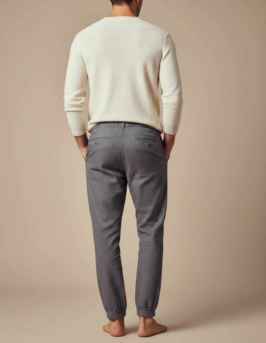 Pantalon Chinois Gris Décontracté Coton Jogger Homme - vue 2