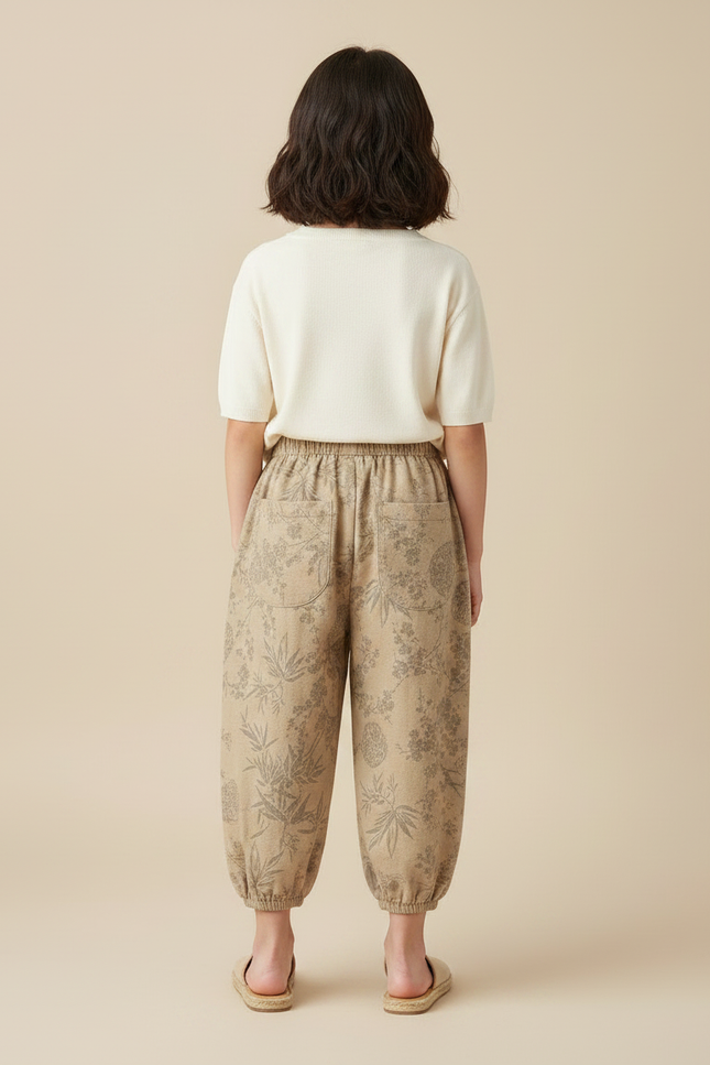 Pantalon Chinois Beige Motif Floral Ample Coton Enfant - vue 2