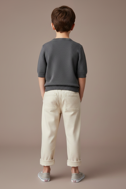 Pantalon Chinois Crème Ample Coton Enfant - Beige - vue 2