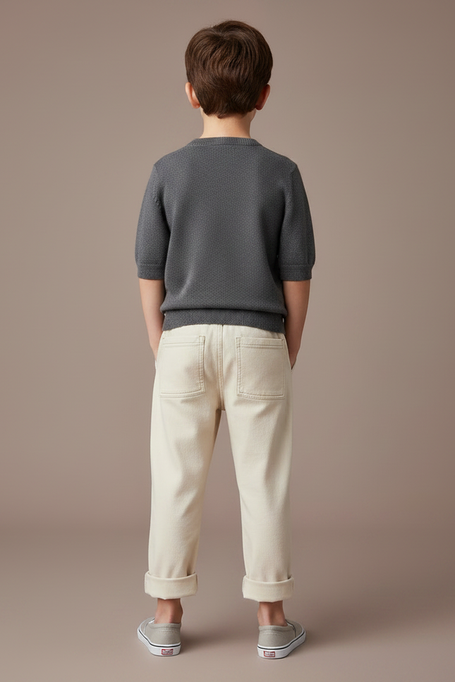 Pantalon Chinois Crème Ample Coton Enfant - Beige - vue 2