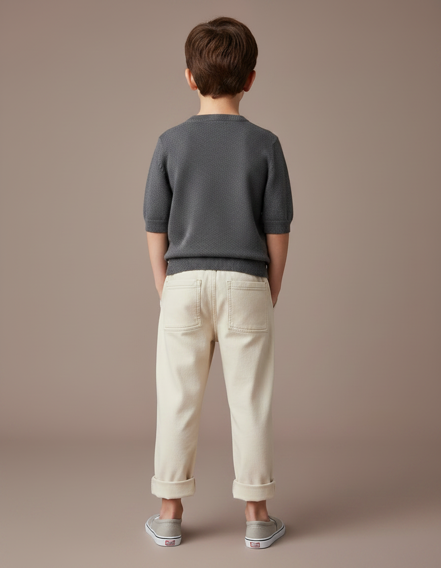Pantalon Chinois Crème Ample Coton Enfant - Beige - vue 2