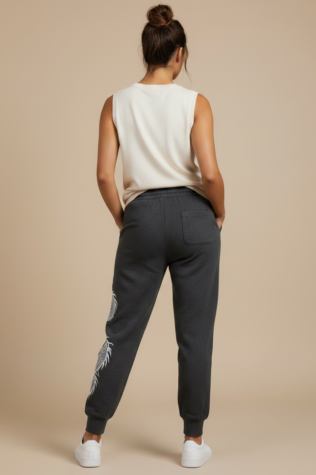 Pantalon Chinois Gris Dragon Molletonné Ample Confortable - vue 2