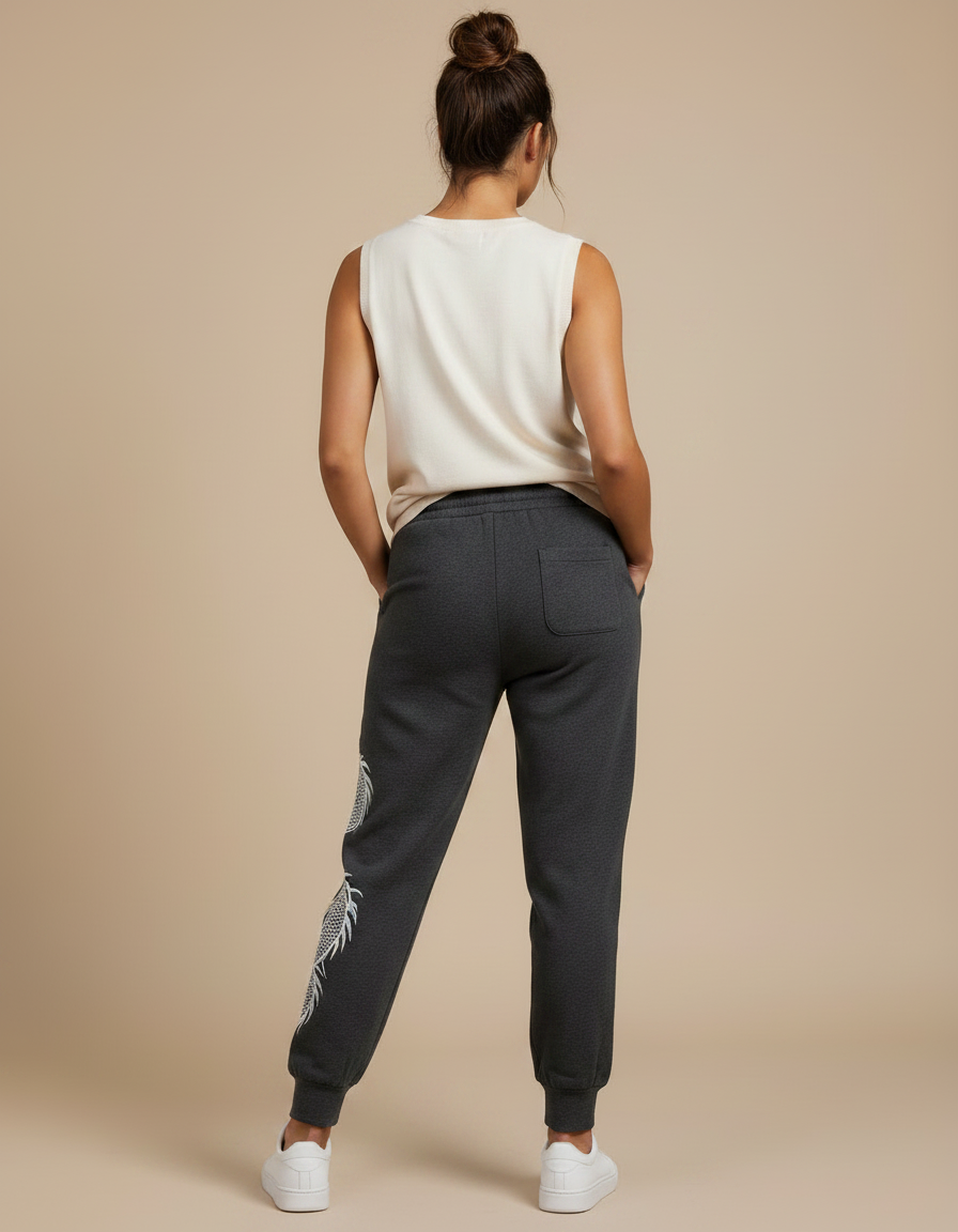 Pantalon Chinois Gris Dragon Molletonné Ample Confortable - vue 2