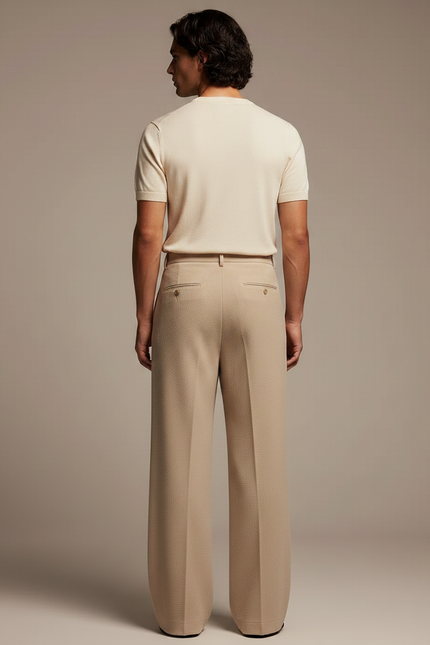 Pantalon Chinois Beige Plissé Ample Décontracté Homme - Coton - vue 2